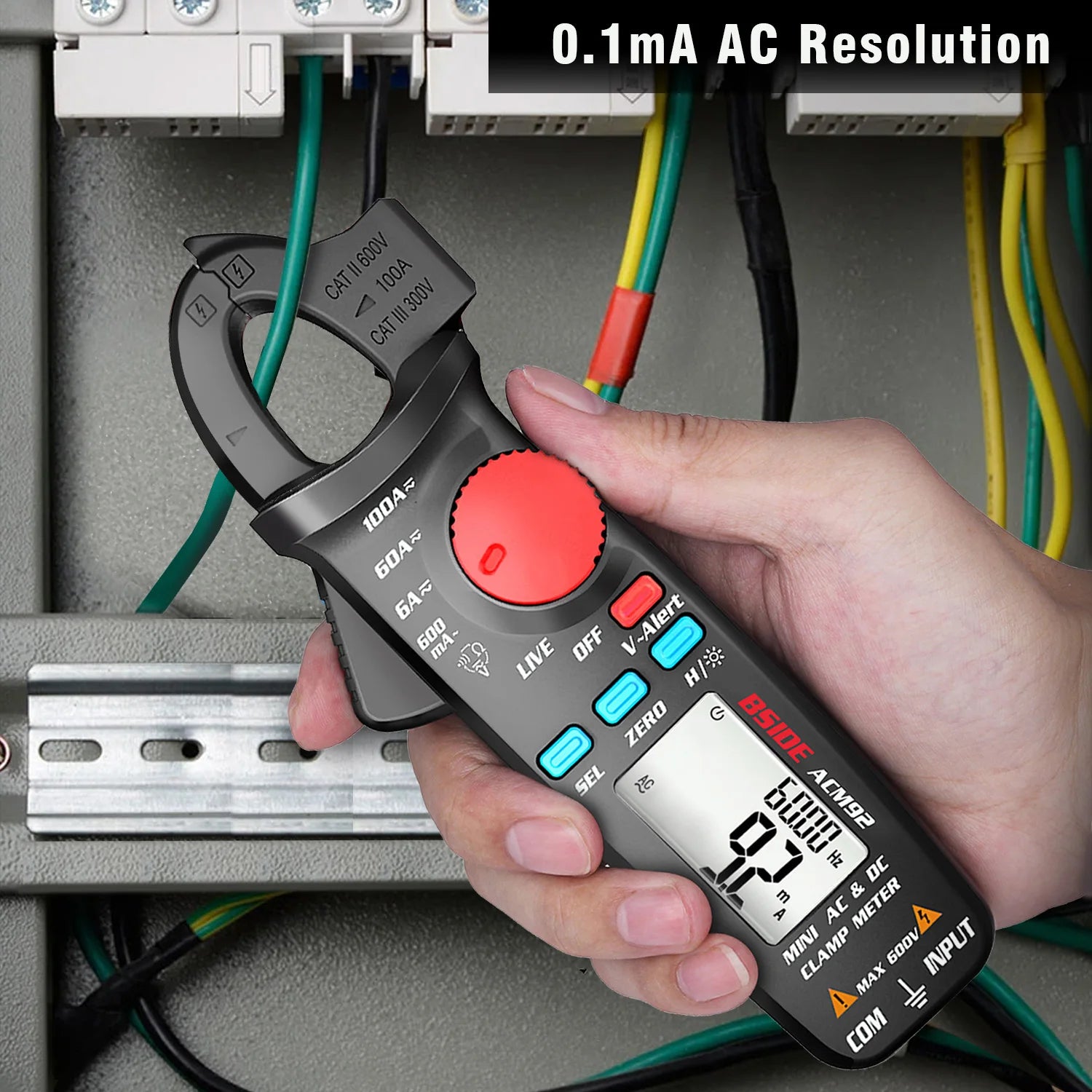 Digital Clamp Meter, Multimeter BSIDE ACM92 DC AC Current, 100A 0.1/1mA, Car repair Ammeter voltage Ohm Hz NCV Continuity Tester