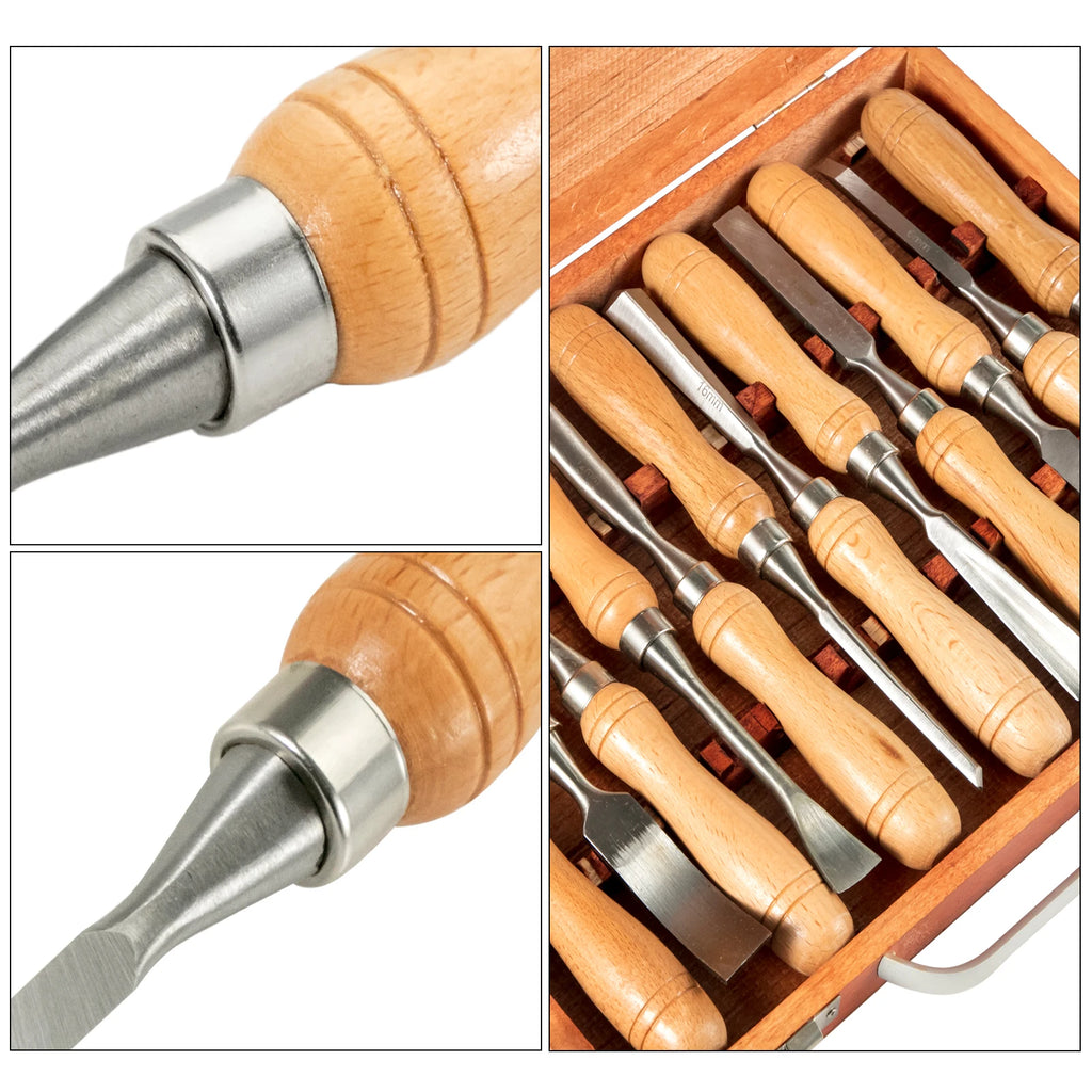 SucceBuy 12PCS Wood Carving Hand Chisel Set, Lathe Knife DIY Turning, Woodworking Professional Gouges, Woodcraft Carpentry Tools