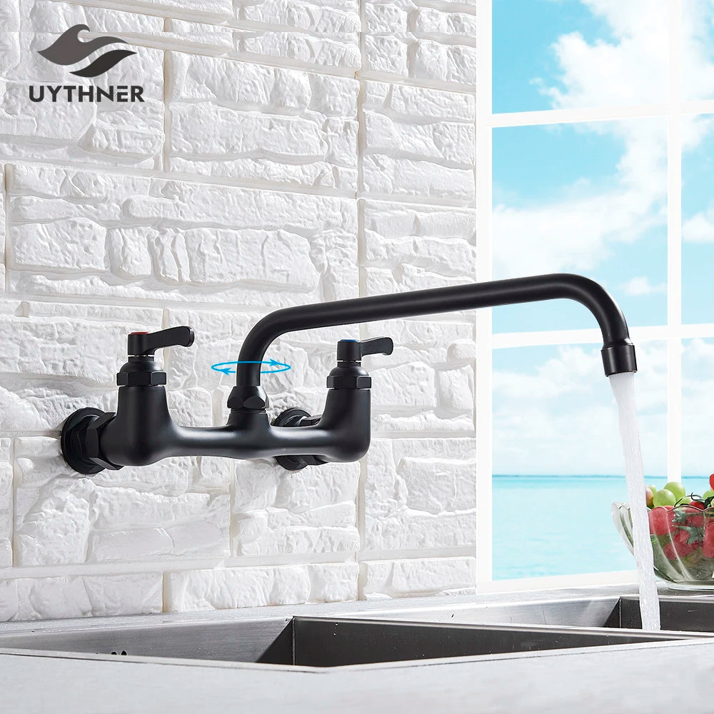 Kitchen Faucet, Wall Mount, Swing Spigot. Black Or Polished Chrome