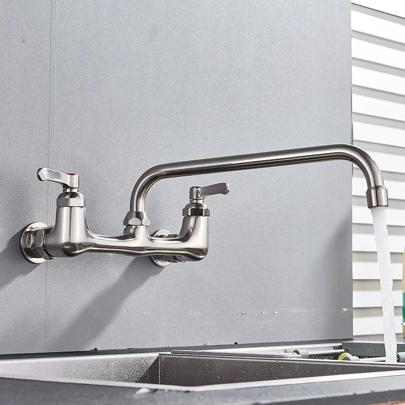 Kitchen Faucet, Wall Mount, Swing Spigot. Black Or Polished Chrome