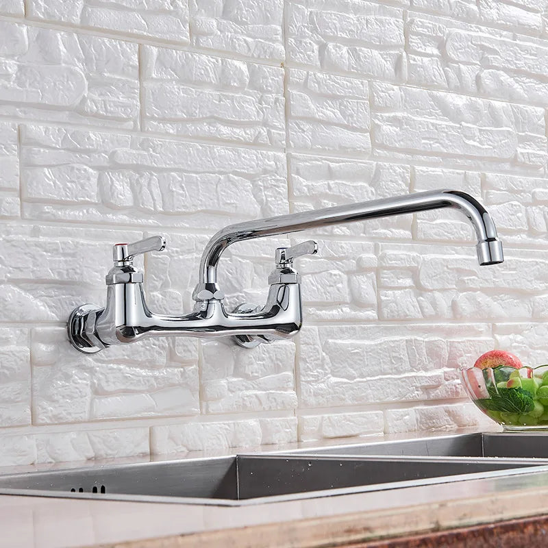 Kitchen Faucet, Wall Mount, Swing Spigot. Black Or Polished Chrome