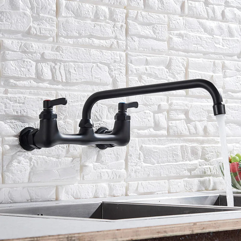 Kitchen Faucet, Wall Mount, Swing Spigot. Black Or Polished Chrome