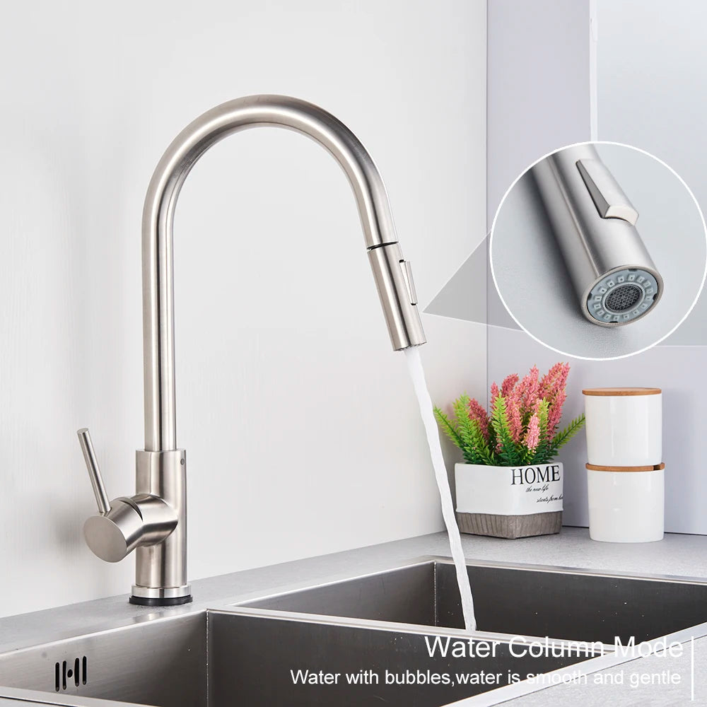 Kitchen Sink Faucet With Touch Sensor, Pull Down Sprayer, Single Handle