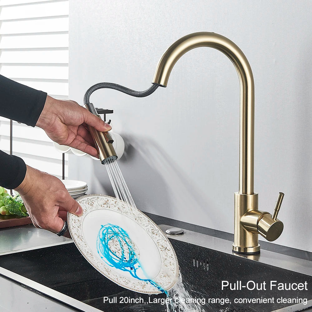 Kitchen Sink Faucet With Touch Sensor, Pull Down Sprayer, Single Handle