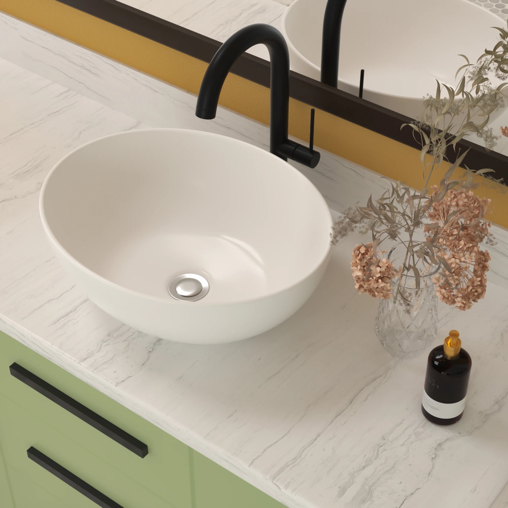 16x13 Inch White Ceramic Modern Oval Bathroom Sink, Indoor or Outdoor, Countertop Sink