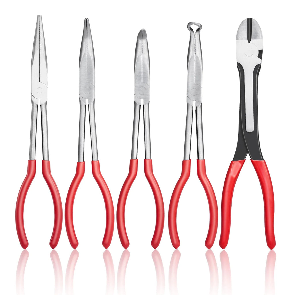 5-Piece, Needle Nose, 11 in Long Needle Nose, Diagonal Cutting 45°/90°, Bent Round Nose Pliers