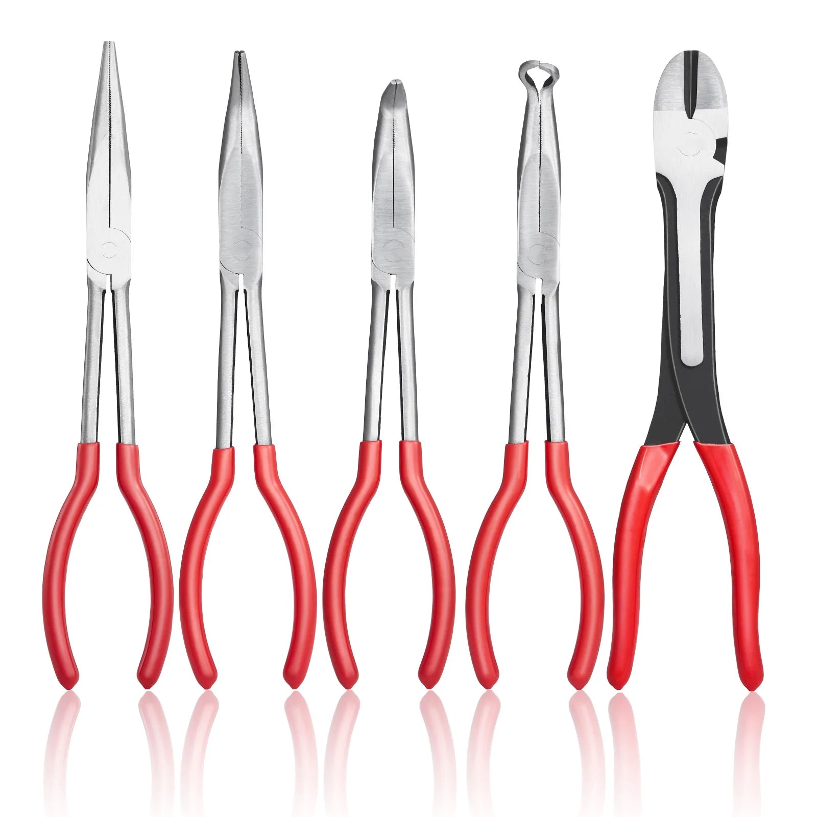 5-Piece, Needle Nose, 11 in Long Needle Nose, Diagonal Cutting 45°/90°, Bent Round Nose Pliers