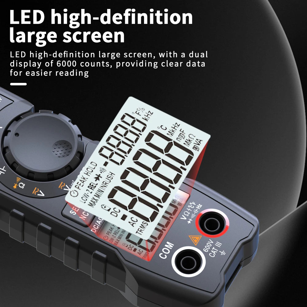 ZOYI Digital Clamp Meter 600A Current True RMS Smart Plier ammeter Auto Rang 6000 Multimeter DC AC Voltage Hz Ohm NCV Tester