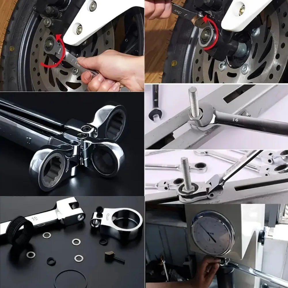 Flexible Ratcheting Combination Wrench Set, 6-17mm Metric Key Wrench Ratchet Spanner Metric Hand Tool Sets, Car Repair Tools