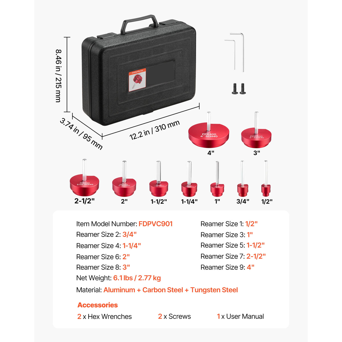 SucceBuy PVC Pipe Reamer Kit 5/7/9 PCS Fitting Socket Saver, Fits Standard 1/2" Drills Plumbing Tool Kit for PVC, ABS, CPVC Pipe