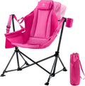 Padded Oversized Hammock Camping Chair, Compact Heavy Duty Swing Chair with Multi-Storage Pockets, Portable Folding Rocking Camp
