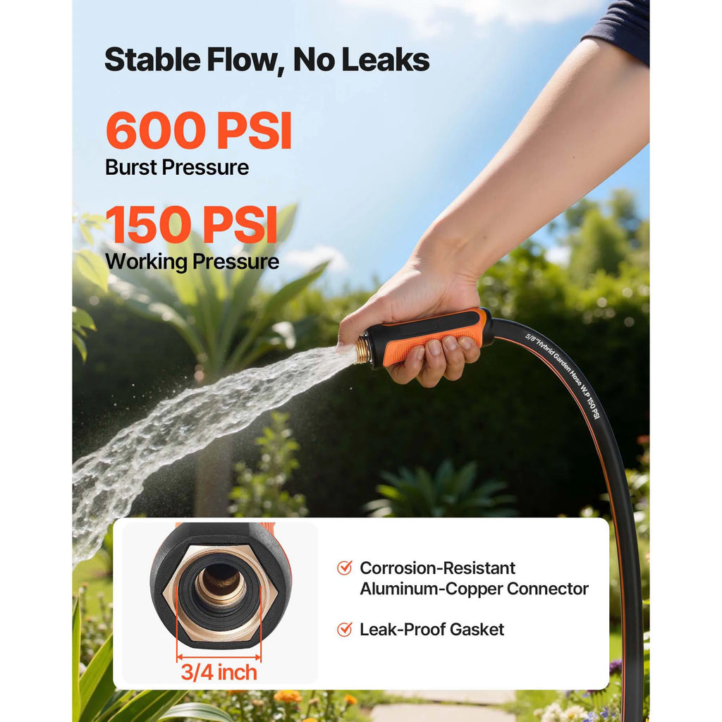 SucceBuy Garden Hose Heavy Duty Rubber Water Hose Flexible & Non-kink Outdoor Water Hose 25, 50, 75, 100, 125, 150Ft Lightweight Hoses for Gardening Cleaning