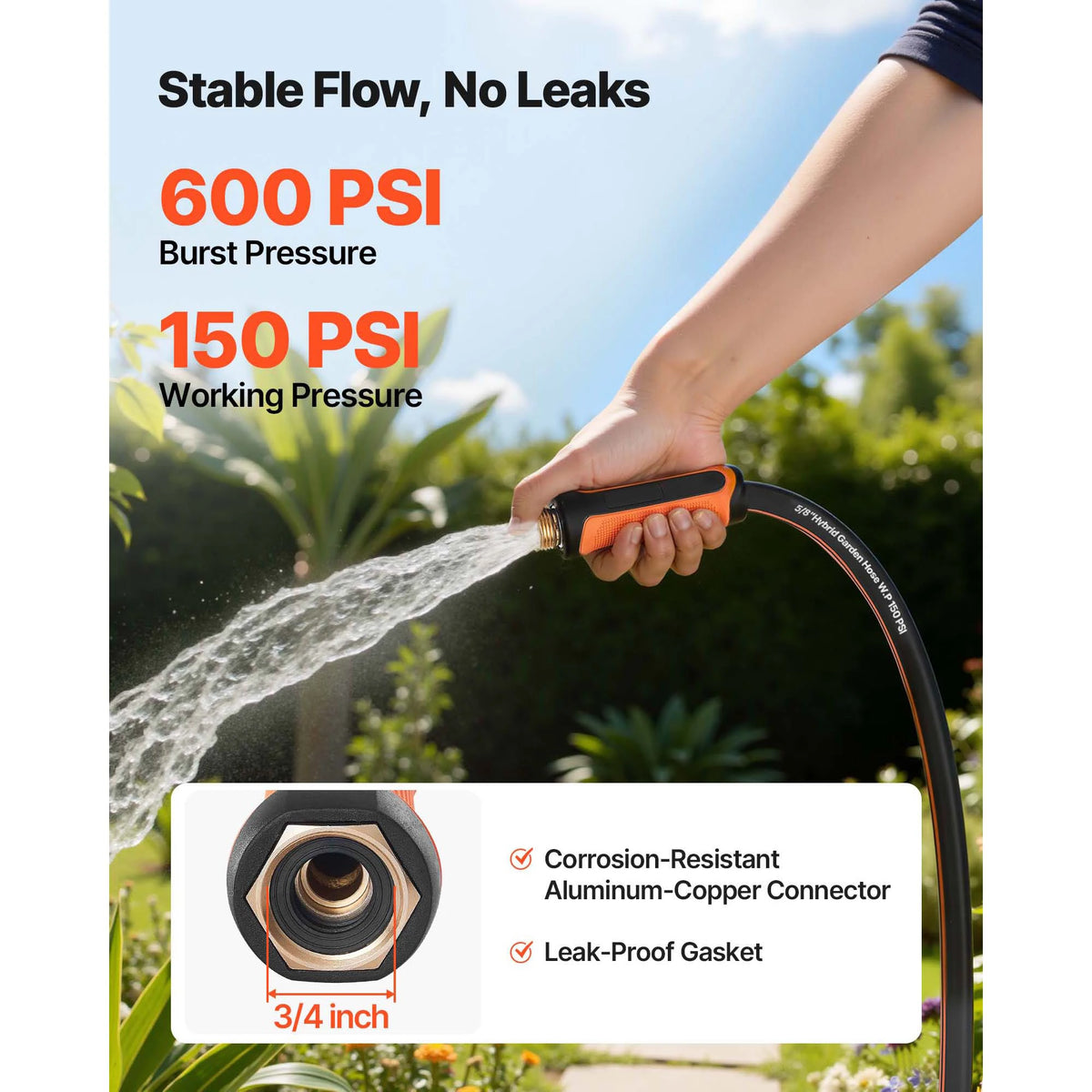 SucceBuy Garden Hose Heavy Duty Rubber Water Hose Flexible & Non-kink Outdoor Water Hose 25, 50, 75, 100, 125, 150Ft Lightweight Hoses for Gardening Cleaning
