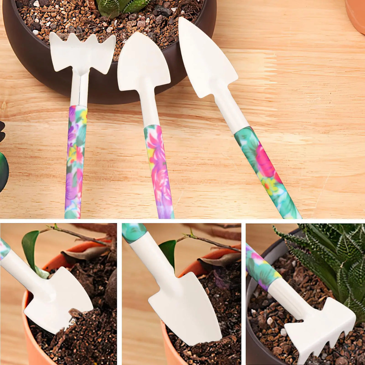 5/10 Pcs Gardening Tools Set with Carrying Case and Floral Print Ergonomic Handle Trowel Rake Weeder Pruner Shears Sprayer Gifts