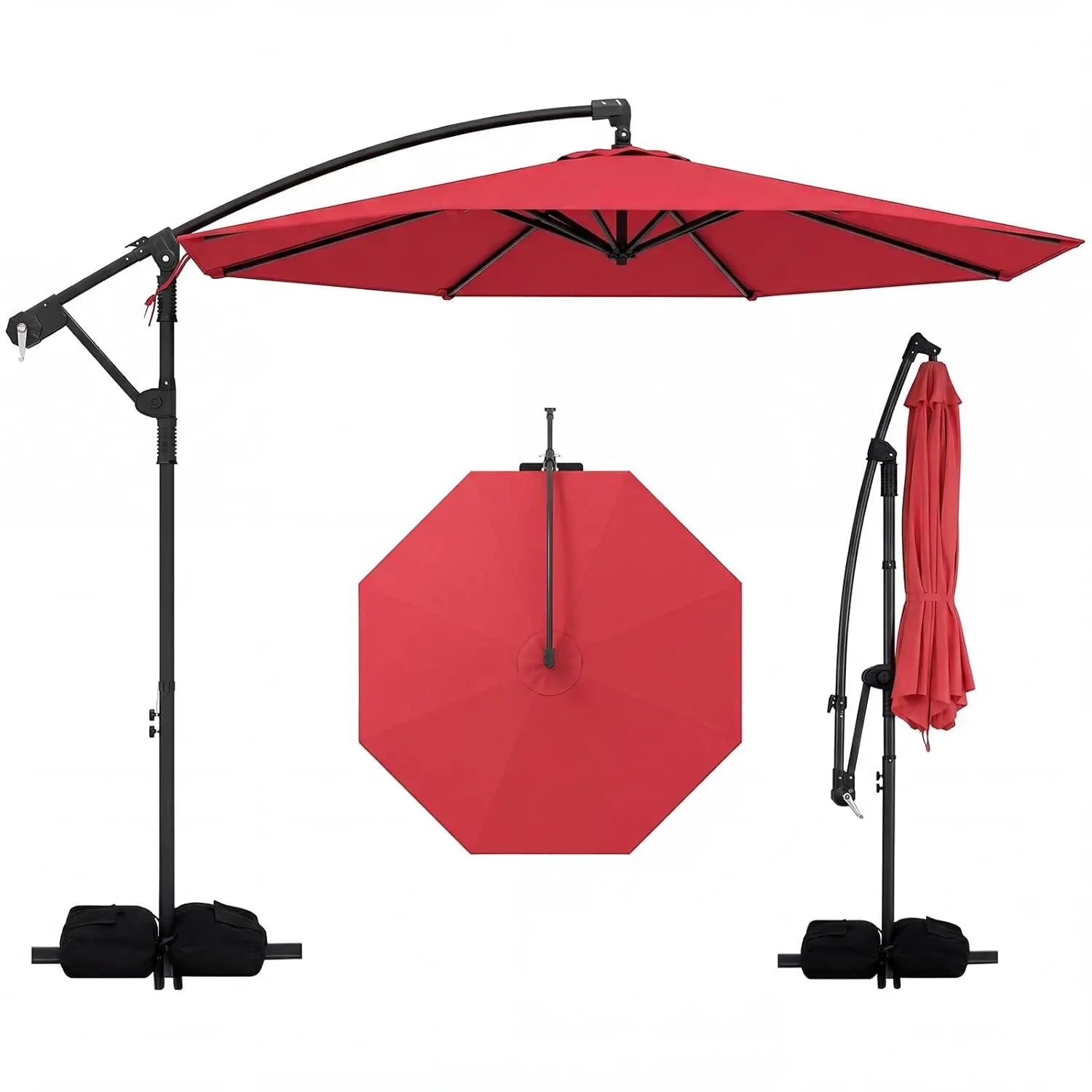 10ft Patio Umbrella with Base, Offset Cantilever Outdoor Umbrella with Infinite Tilt, 360 Degree Rotation, Crank, Customized