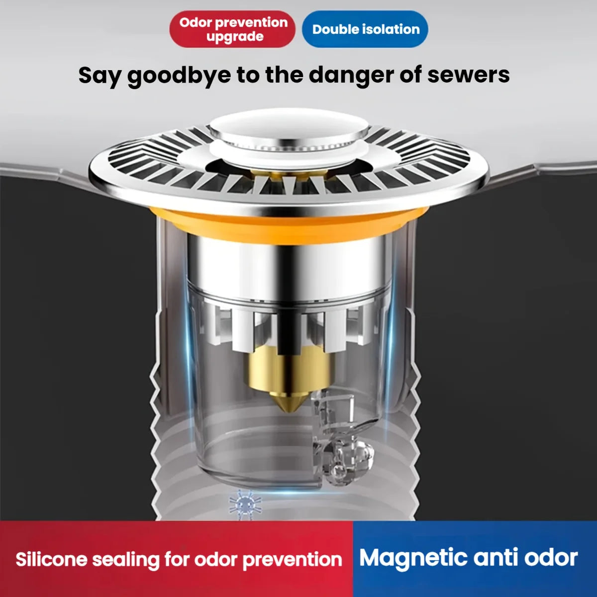 Pop-Up Sink/Tub Stopper, Hair Catcher, Magnetic, Stainless Steel