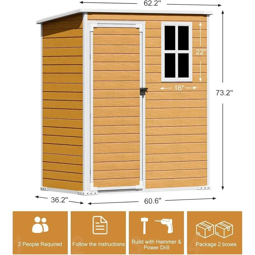 Durable 5x3 Resin Storage Shed with Floor & Windows, Weatherproof Outdoor Kit for Tools and Garden