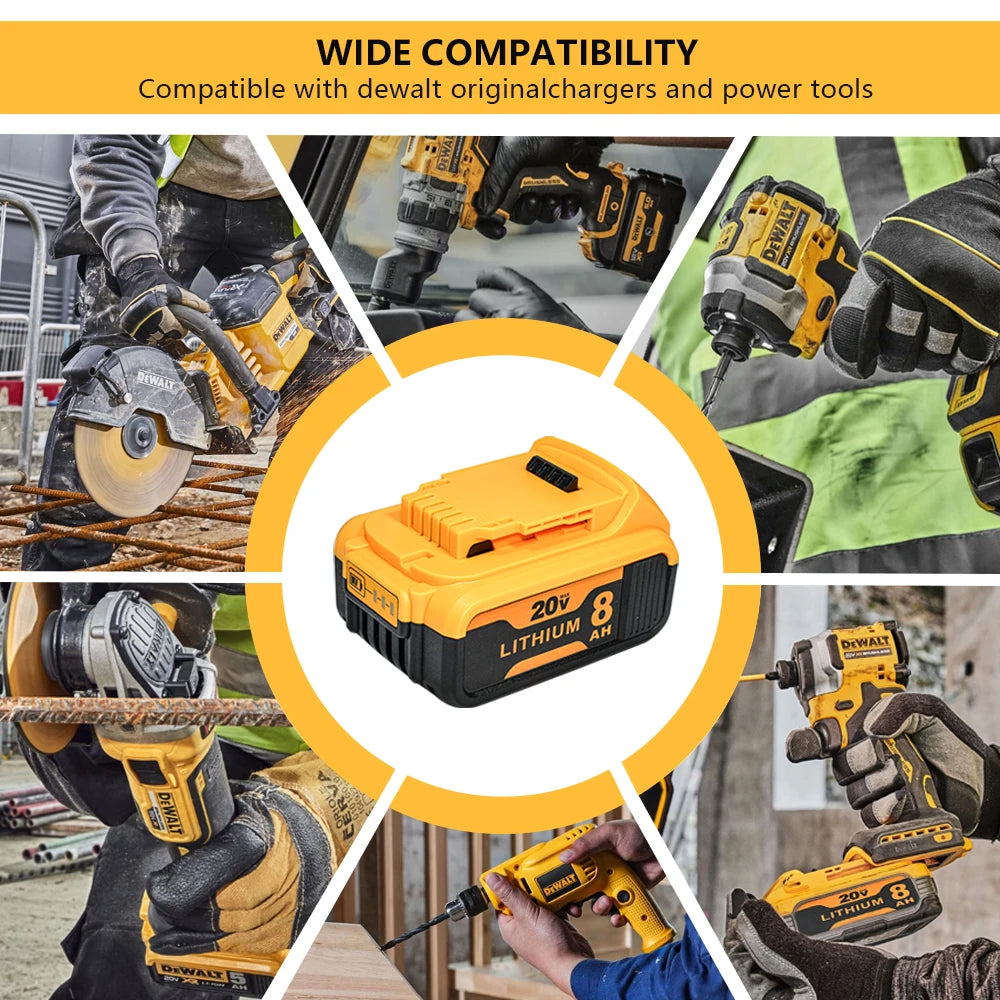 20V Max Battery 8Ah 4 Pack Compatible with DeWalt DCB200 DCB204 DCB206, Li-ion Replacement Battery Pack for Power Tools Drill Saw