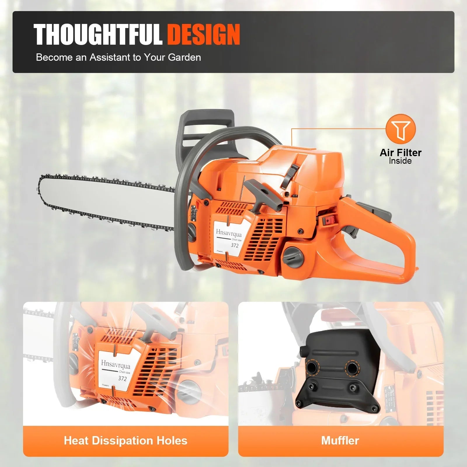 72CC 24" 2 Stroke Cordless Chain Saw, Gas Powered
