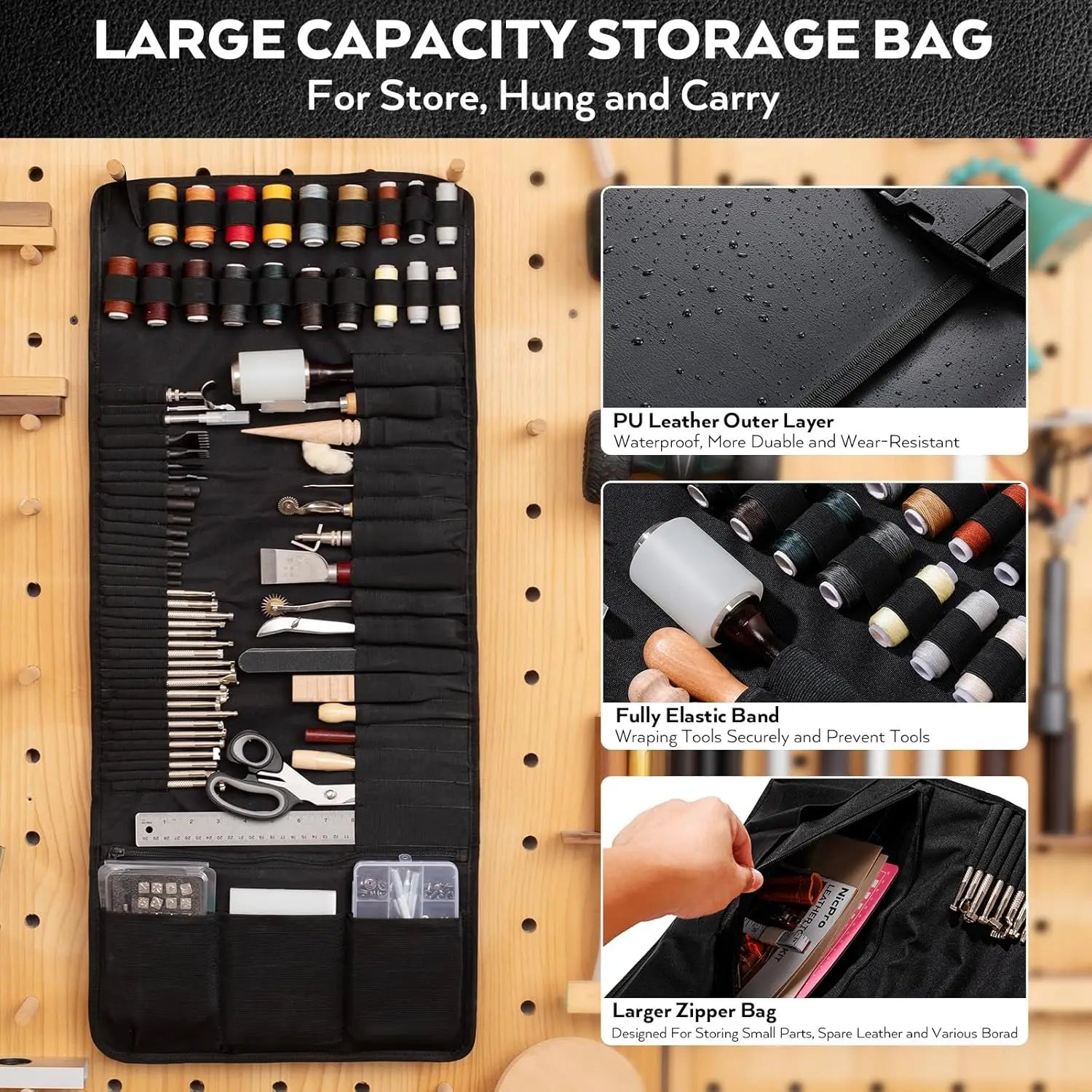 160-Piece Professional Leather Craft Tool Kit, with Storage Bag, for Stamping, Sewing, Carving, Cutting & Punching