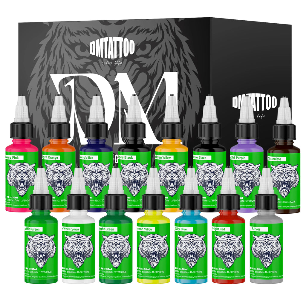 DM 30ml Tattoo Ink, 15 Colors, Natural Plant Extract Pigment Tattoo Paint, Long Lasting No Color Loss Professional Tattoo Ink