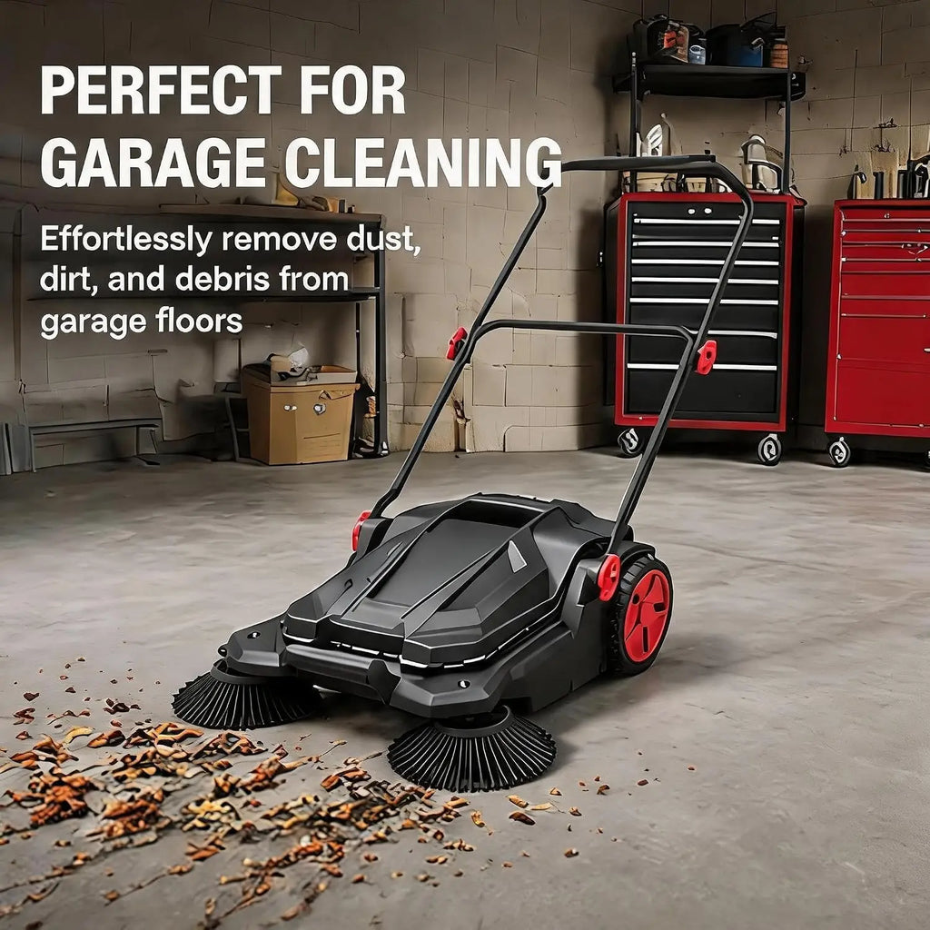 Twister.Ck 26" Hand Push Walk-Behind Sweeper, 5-Gallon Debris Container, Multi-Adjustable Folding Handle — Lifts Flattened Grass & Sweeps Debris