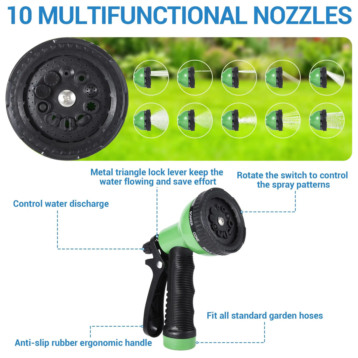 HiMiss 50/100/150FT Stainless Steel Garden Hose With 10-Function Spray Nozzle Kink-Free Metal Water Hose Brass Connectors