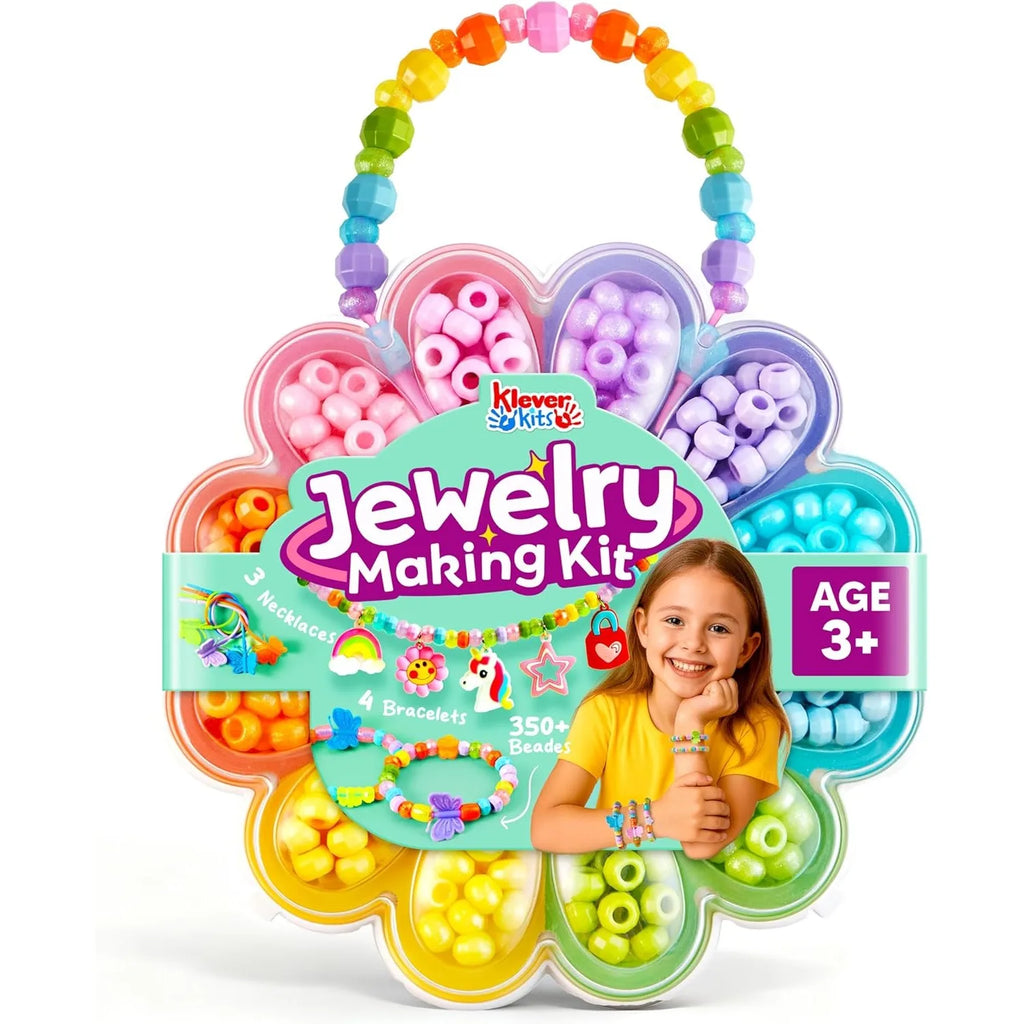JOYFY Kids Jewelry Making Kit, Bracelet Making Kit with 350+ Colorful Beads, Flower-Shaped Case for Girls Ages 3+, Crafts Gifts