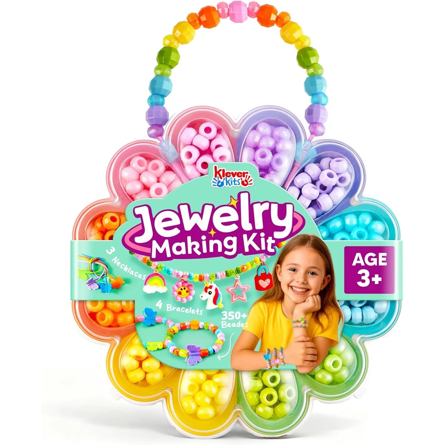 JOYFY Kids Jewelry Making Kit, Bracelet Making Kit with 350+ Colorful Beads, Flower-Shaped Case for Girls Ages 3+, Crafts Gifts