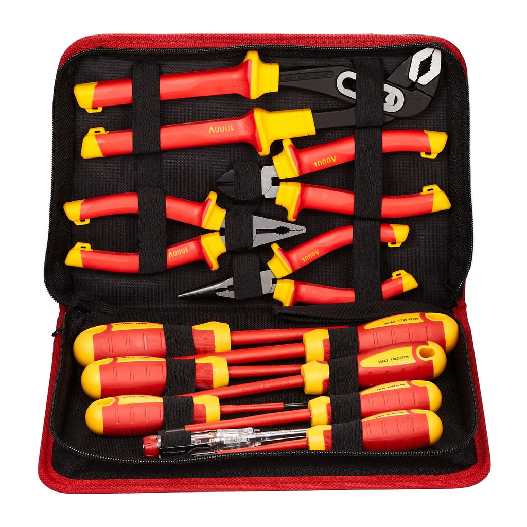 12-Piece Insulated Screwdriver Set, Professional Electrical Screwdriver Set, 1000V Insulated Electrician Tool Set, with Magnetic Phillips Slotted Tips, Insulated Pliers, and Diagonal Pliers