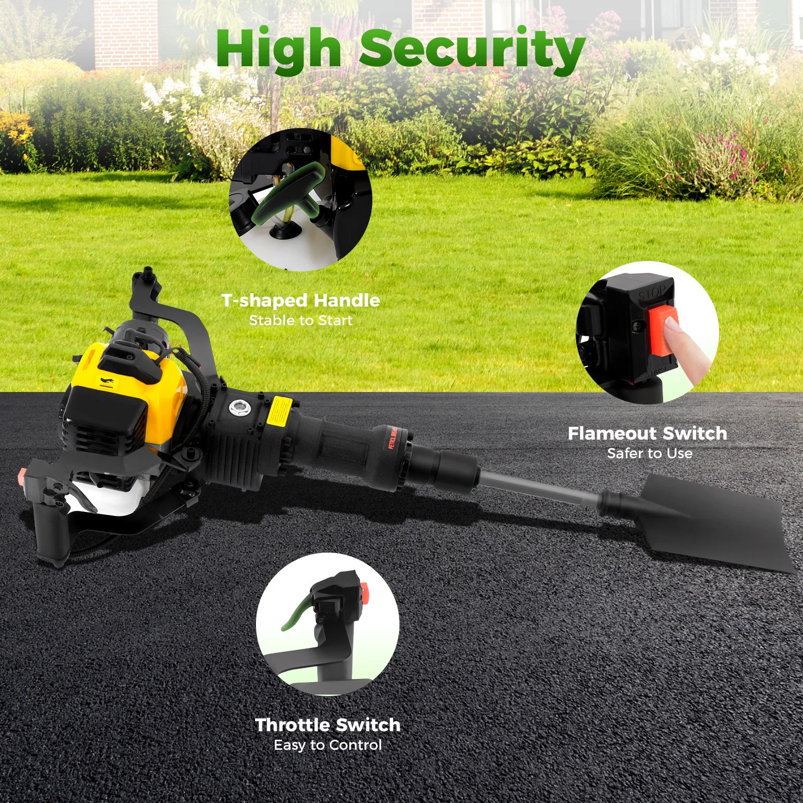1250W Portable Tree Digger 33CC 2-Stroke Gas Powered Manual Starting Air-Cooled Digging Machine Hand-held Digger for Garden 52CC