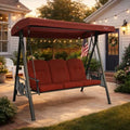 Herbert Deluxe 3-Seat Patio Porch Swing Chair with Stand, Adjustable Canopy, Outdoor Freestanding Swing Chair for Backyard, Pool