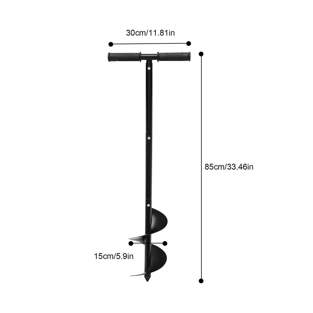 Manual Hand Earth Auger, Fence Post Drill Soil Digger, Hole Borer Digger Bit, 6 in, 30cm Handle, with 1 Pair Gloves