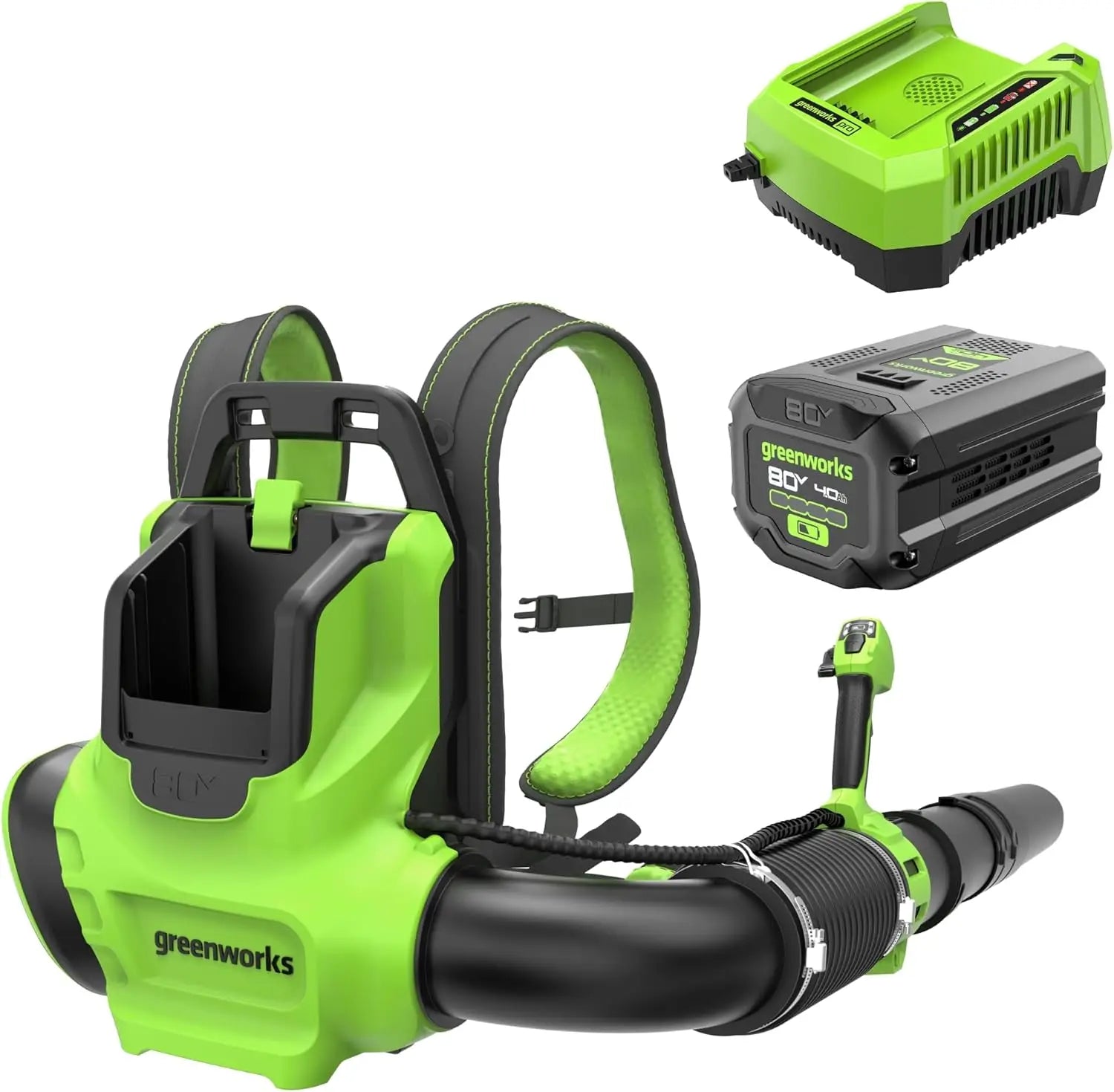 80V Backpack Leaf Blower, 750 CFM, 4.0Ah Battery and Charger