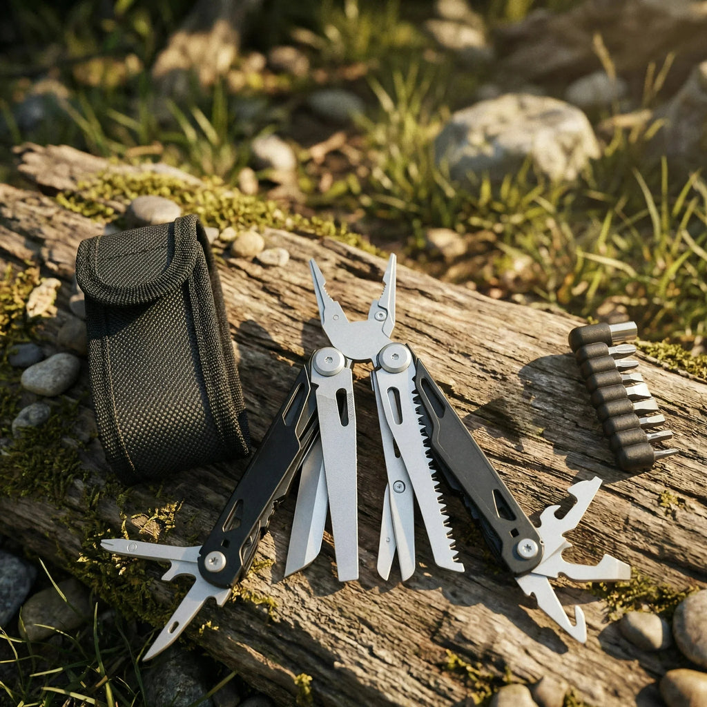 27 in 1 Multitool Pliers - Stainless Steel Survival Tool with Screwdriver/Saw/Spring Scissors for Camping, Fishing, Hiking (Nylo