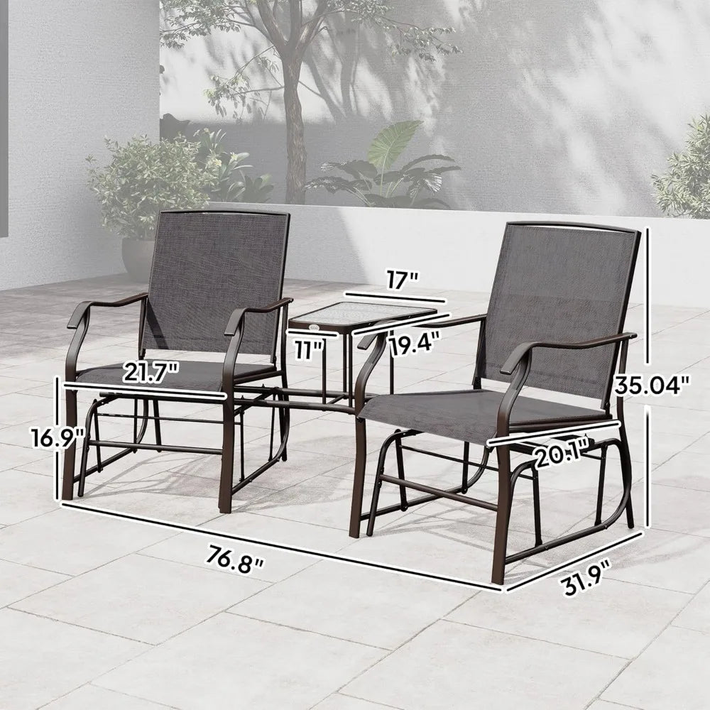 XiaoLang  Outdoor Glider Chairs with Coffee Table, Patio 2-Seat Gliders with Breathable Sling Fabric,