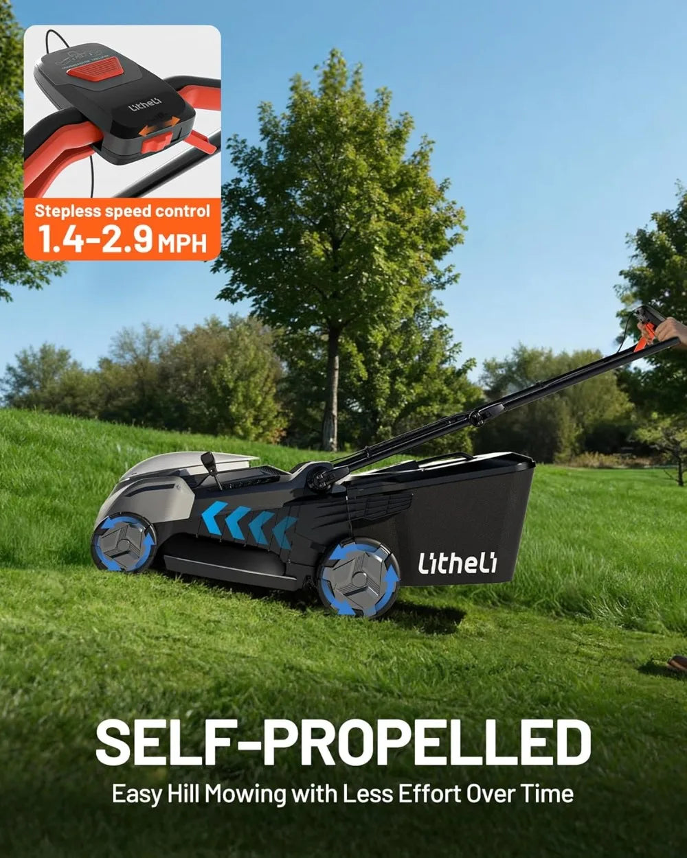 Self-Propelled 18-Inch Cordless Lawn Mower, 40V Brushless Motor, 6-Height Adjustment, 2×5.0Ah Batteries Included