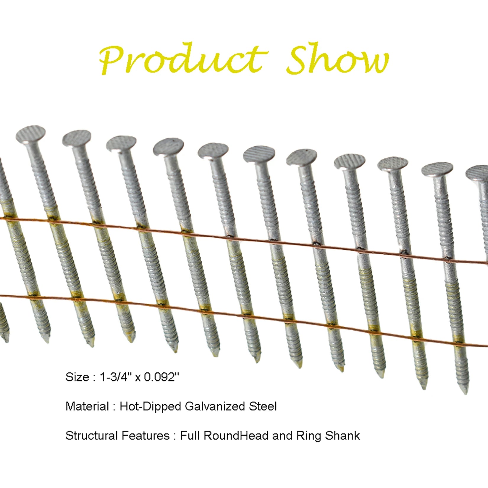 3600Pack 1-3/4"x0.092" Siding Nails 15 Degree Collated Wire Coil Full Round Head