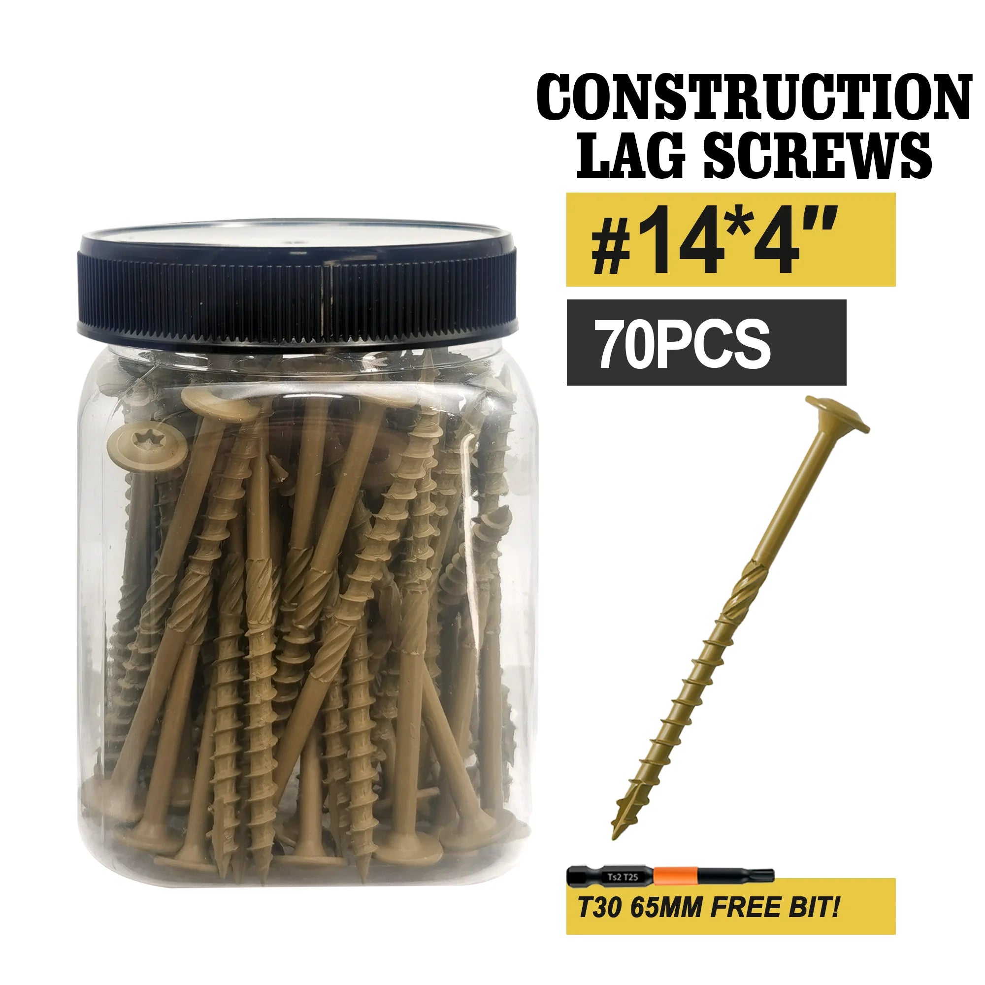 #14x4 Deck Screws, Carbon Steel w/ Protective Coating, Torx Star Drive Bit, Deep Threads