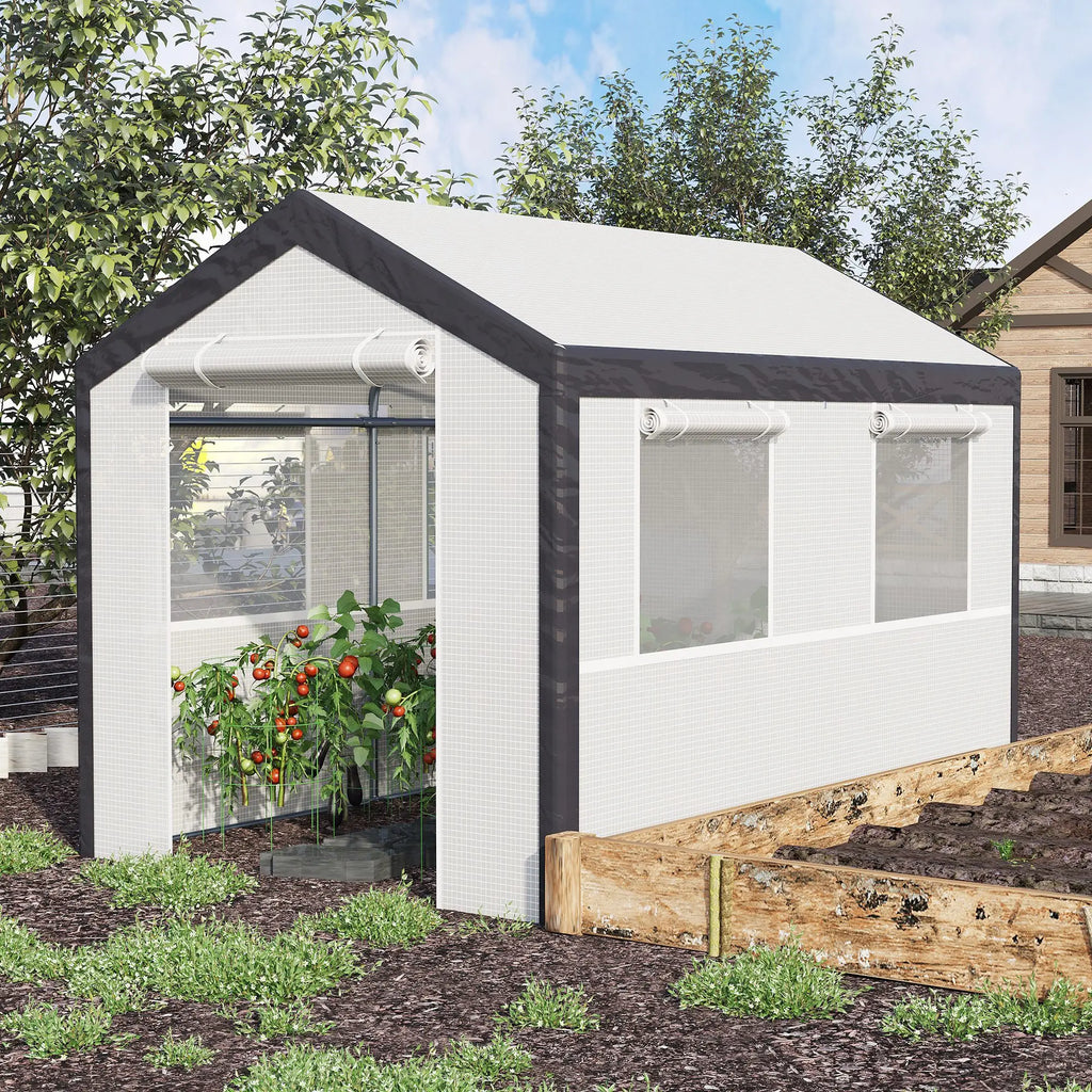 Outsunny 10' X 7' Large Walk-In Garden Greenhouse with Roll-Up Doors, 4 Windows