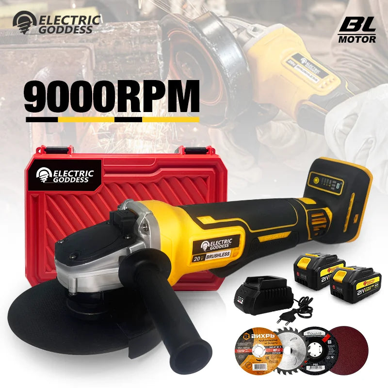 Electric Goddess DCG406 Brushless Angle Grinder Cordless Metal Polishing Machine Cutting Woodworking Power Tool For Makita 21V Battery Pin
