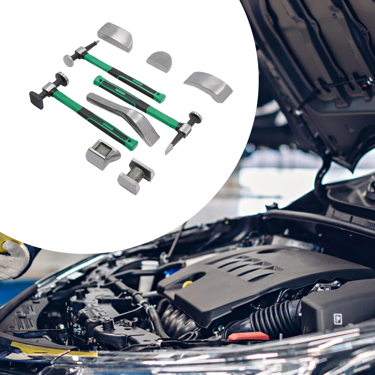 9 PCS Auto Body Steel Manual Repair Tool Kit, Dent Repair Kit, Sheet Metal Hammer, Sheet Metal Lining Irons