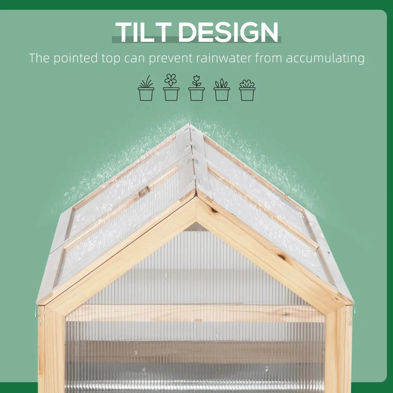 Outsunny 48" x 24" x 32" Wooden Raised Garden Bed with Polycarbonate Greenhouse and Cold Frame Cover, Natural Finish