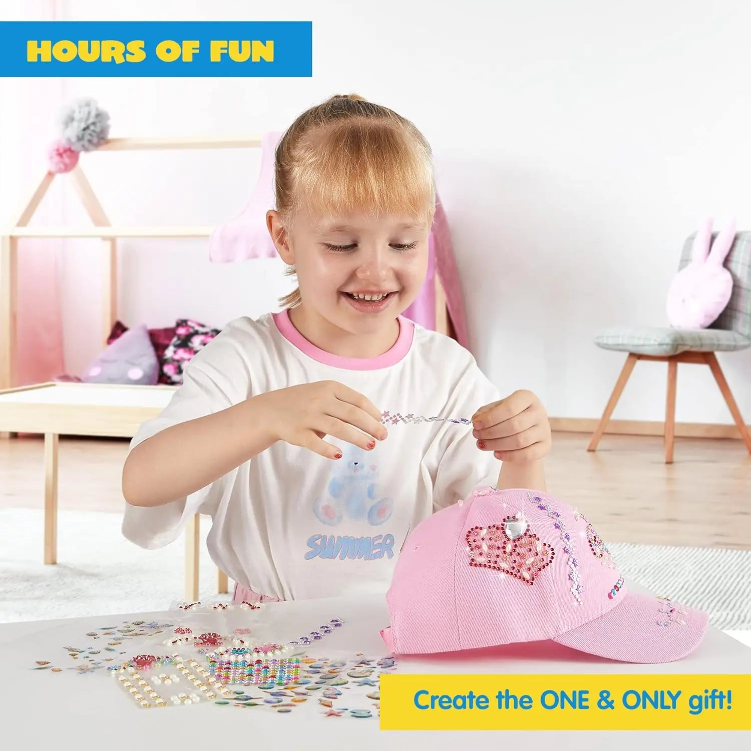 JOYFY Decorate Your Own Baseball Cap with 7 Sheets Gems Stickers, Art & Crafts Fun, Creative DIY Toys for Kids Girls