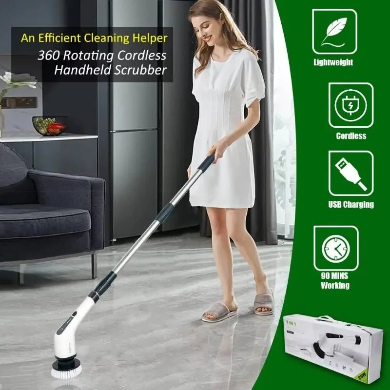 2026 Cordless Electric Spin Scrubber with 8 Brush Heads - Waterproof Power Cleaning Brush for Bathroom, Kitchen, Toilet, Shower