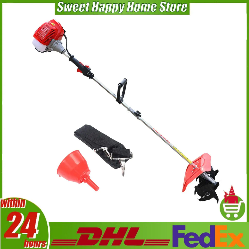 51.7cc Mini Gas Cultivator Cordless Garden Tiller 1.45kW 9 Inch Tilling Width 3.5 Inch Depth with 76.6in Long Pole for Soil Weeding