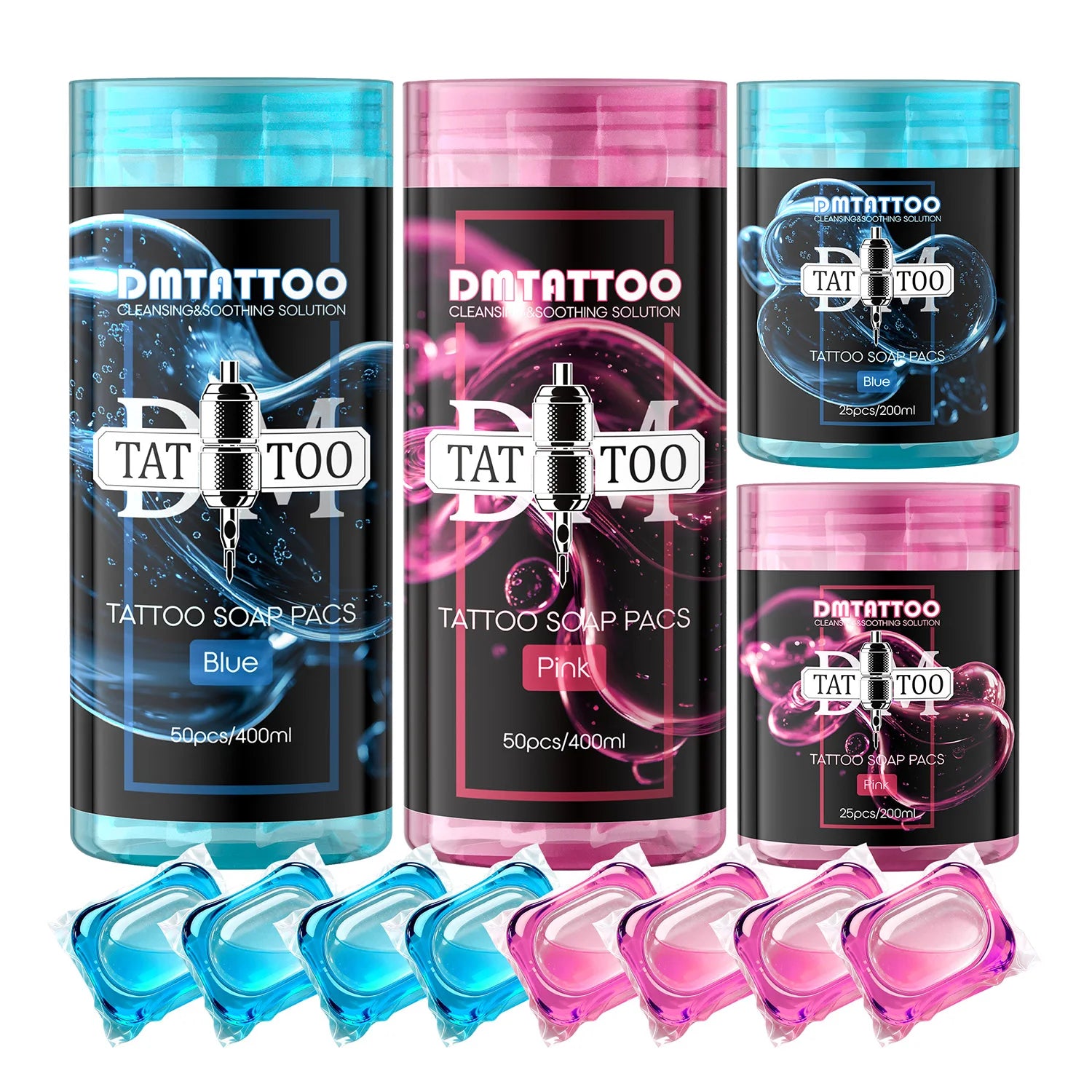 DM 25/50PCS Concentrated Tattoo Pink/Blue Soap Pacs, Mild Tattoo Cleaning Soothing Aftercare Solution, Soap Pacs for Tattoo Salon