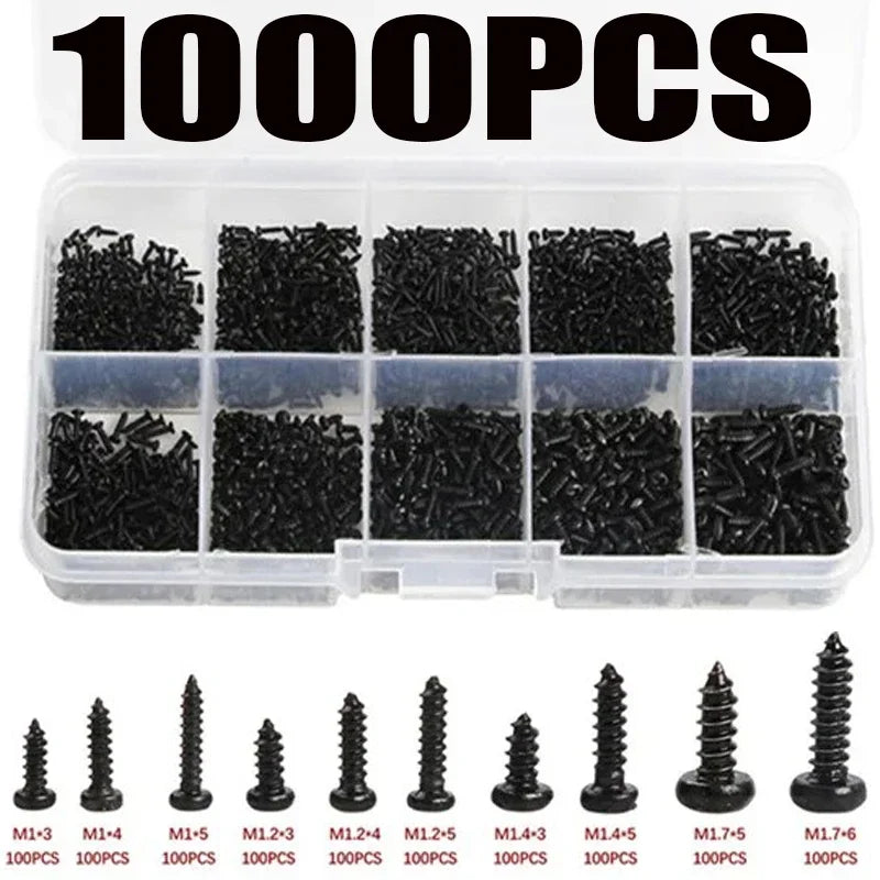 1000pcs Self Tapping Screws PA M1 M2 M1.4 M1.7 Small Phillips Pan Head Laptop Screws computer screw Black