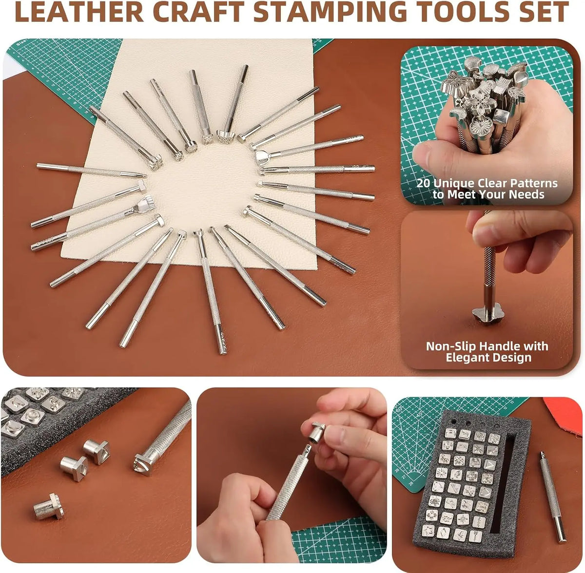 Tanzfrosch Leather Working Tooling Kit All-in-One Set Leatherworking Crafting Tools with Apron Custom Handbag Cutting Mats Stamping Engraving Punching Sewing Sanding Tools for Leather Making Repair Professional