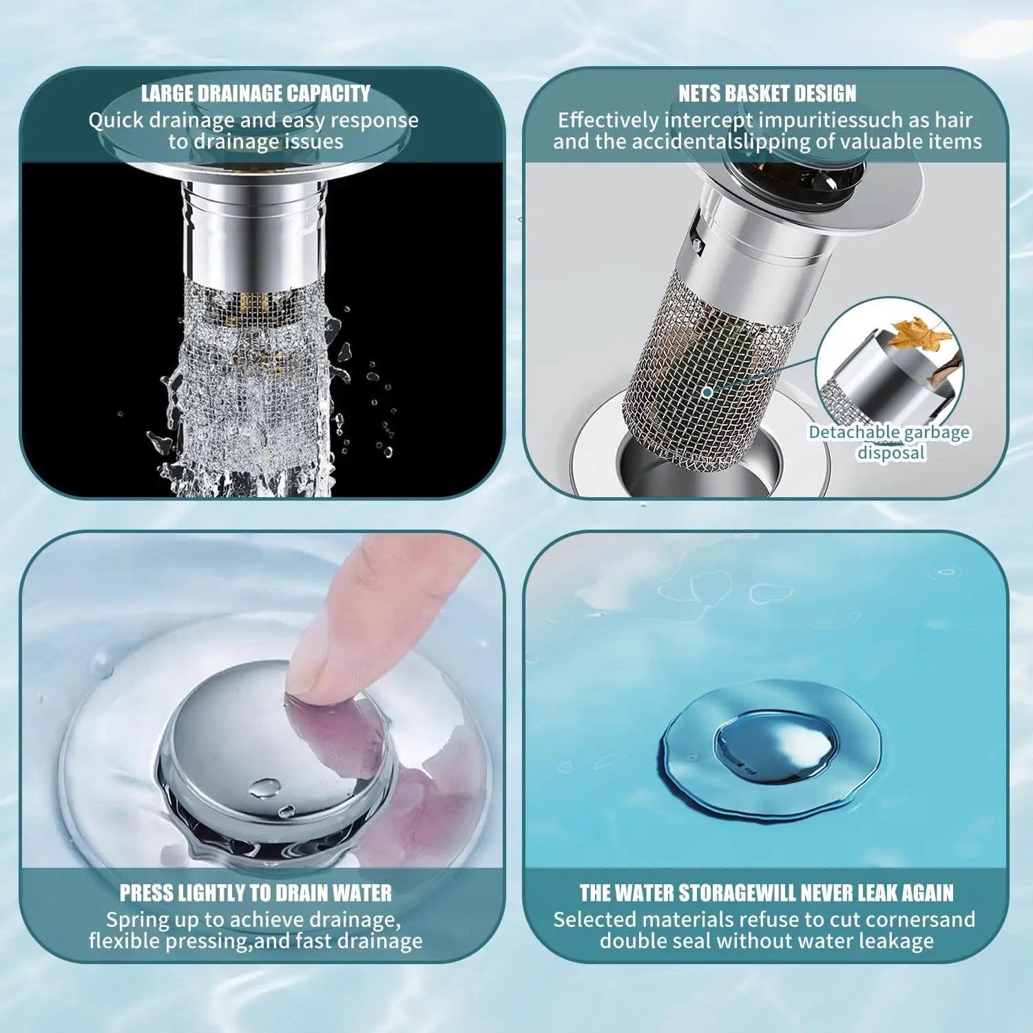 Sink/Tub Pop-Up Drain Plug, Hair Catcher, Drain Filter, Stainless Steel